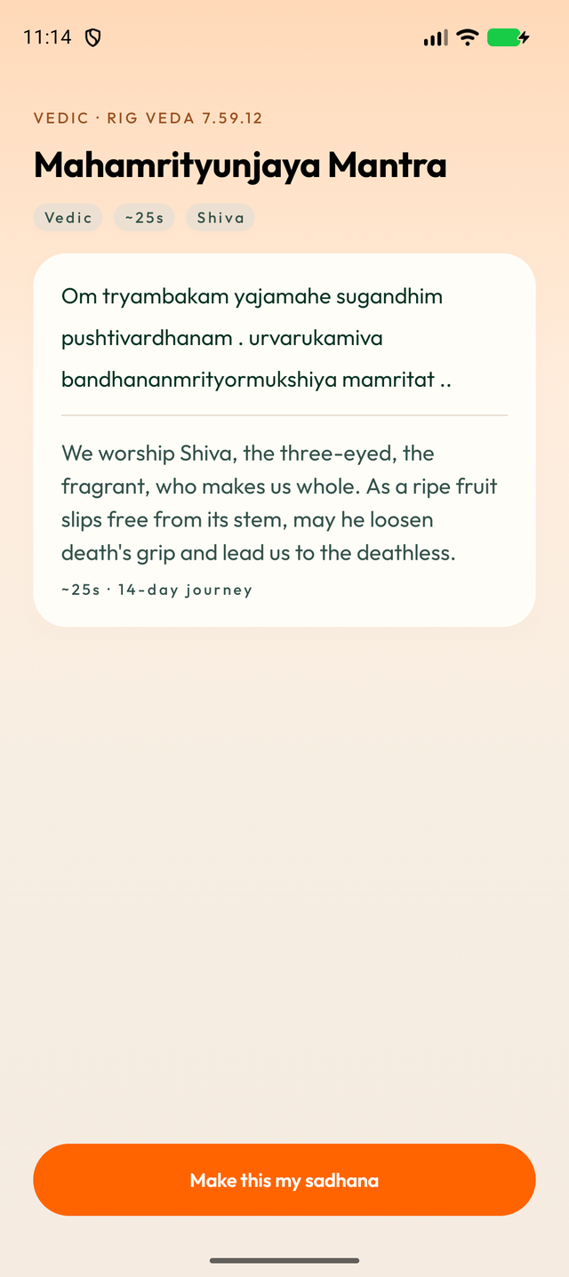 Mahamrityunjaya Mantra page in Niyam — Sanskrit text, transliteration and meaning